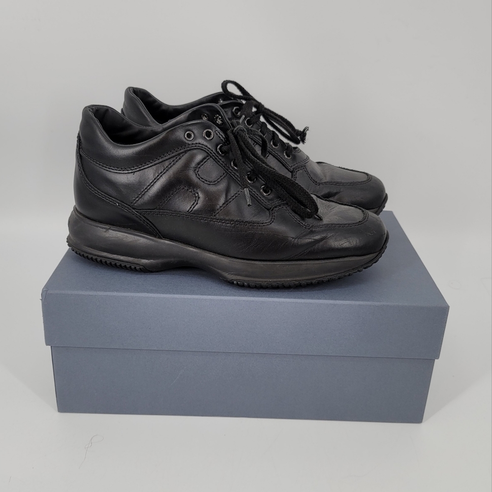Hogan Interactive Men's Leather Lace Up Shoes Black Size 6.5 Made in Italy